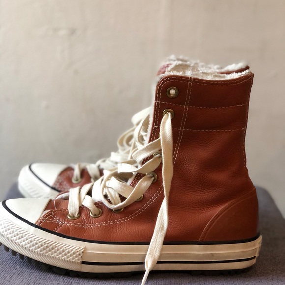 Converse Shoes - Converse shearling lined high tops in cognac brown color. Size 6.